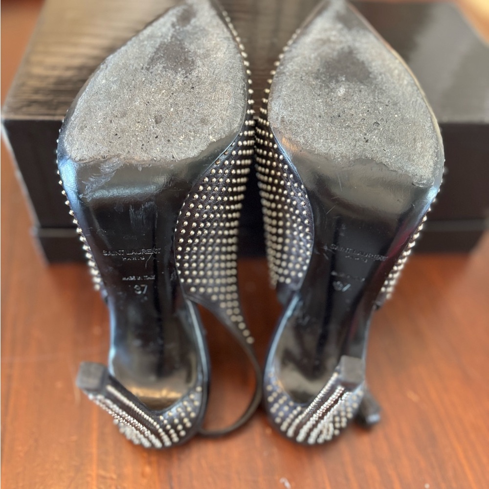 Elegant Saint Laurent Black Studded Slingback Heels - Picture 6 of 7